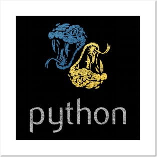 Python Programming Snakes: Worn Look Posters and Art